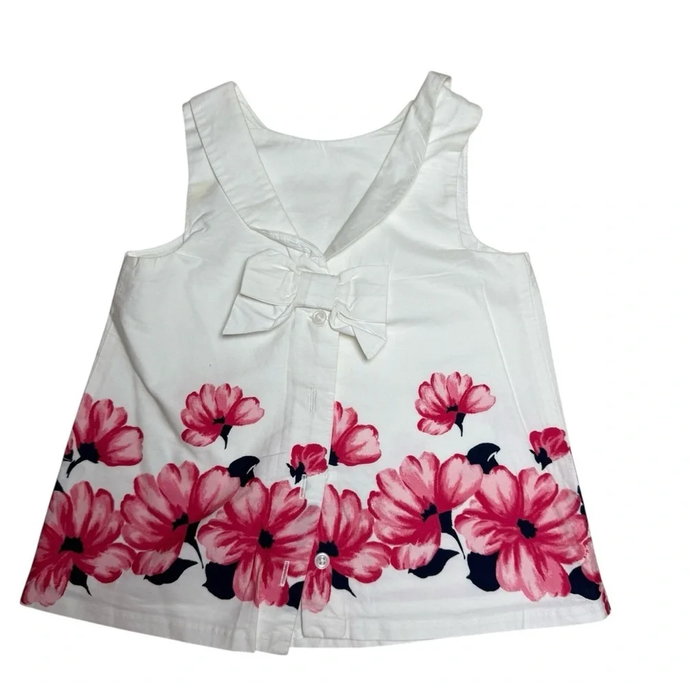 Janie and Jack White Pink Floral Sleeveless Top Girls Cotton Lined Size 3